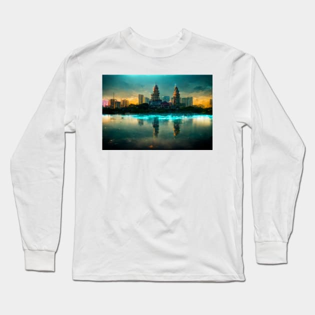 Kuala Lumpur City Skyline Golden Clouds / Kuala Lumpur - Malaysia Long Sleeve T-Shirt by Unwind-Art-Work